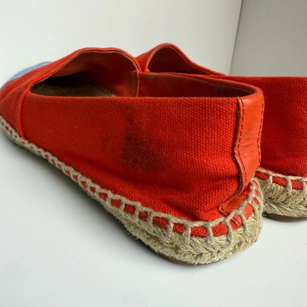 Tory Burch Colorblock Canvas Espadrilles Red Blue Flats Size 9 Logo Cap‎ Toe